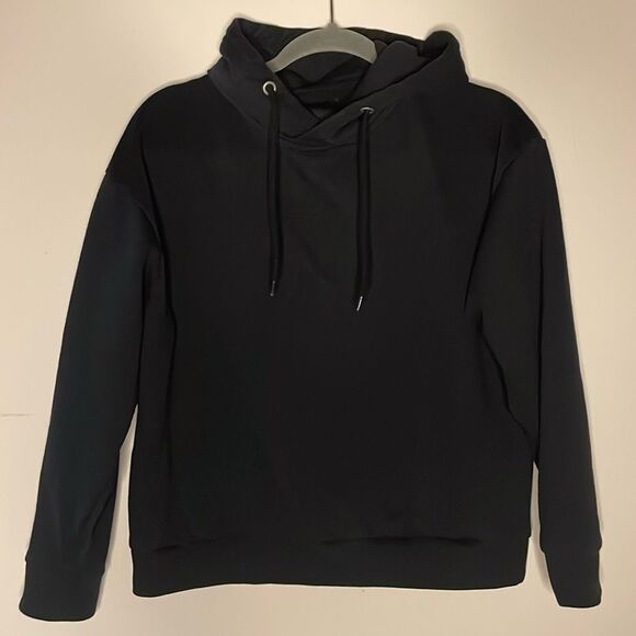 Lager 157- All Black Cropped Boxy Hoodie with Drawstrings- Swedish Brand- Size M - Picture 1 of 5